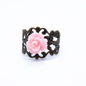 Handmade Resin Rose Filigree Adjustable Ring
